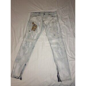 Golden Tiger Embroidered Distressed Skinny Jeans Mens Size 38